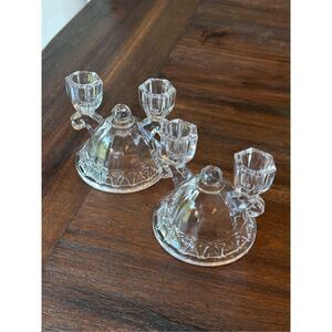 Pair of vintage Imperial Glass double candlestick holders